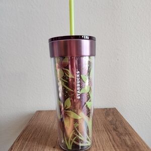 Starbucks Iridescent Floral Tumbler with Green Straw